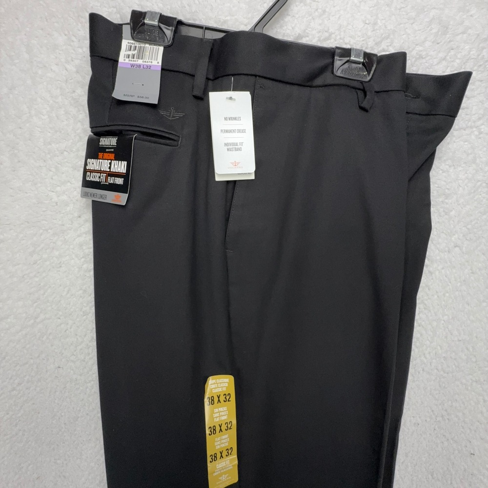 Dockers Mens‎ Signature Khaki Classic Fit Flat Front Pants Black 38x32 NWT